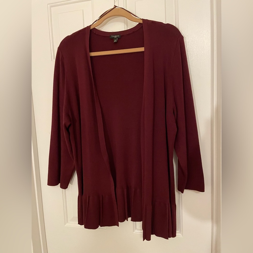 Talbots size 2X burgundy knit cardigan with peplum edge